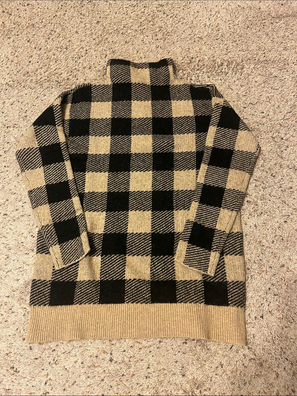 Misses Black and Tan Check Mockneck Sweater